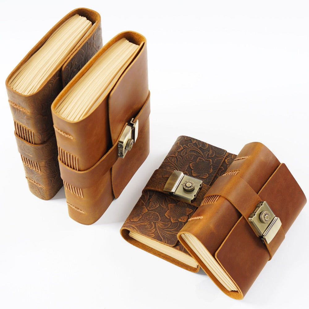 Wholesale Genuine Leather Vintage Combination Lock Handmade Cowhide Notebook